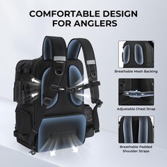 BaitSpace 50L Fishing Tackle Backpack Removable Bait Binder Rod Holder Black 80