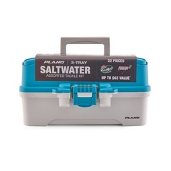 Plano PLAMT302 3-Tray Fishing Tackle Box with Berkley Saltwater Bait Kit, Blue