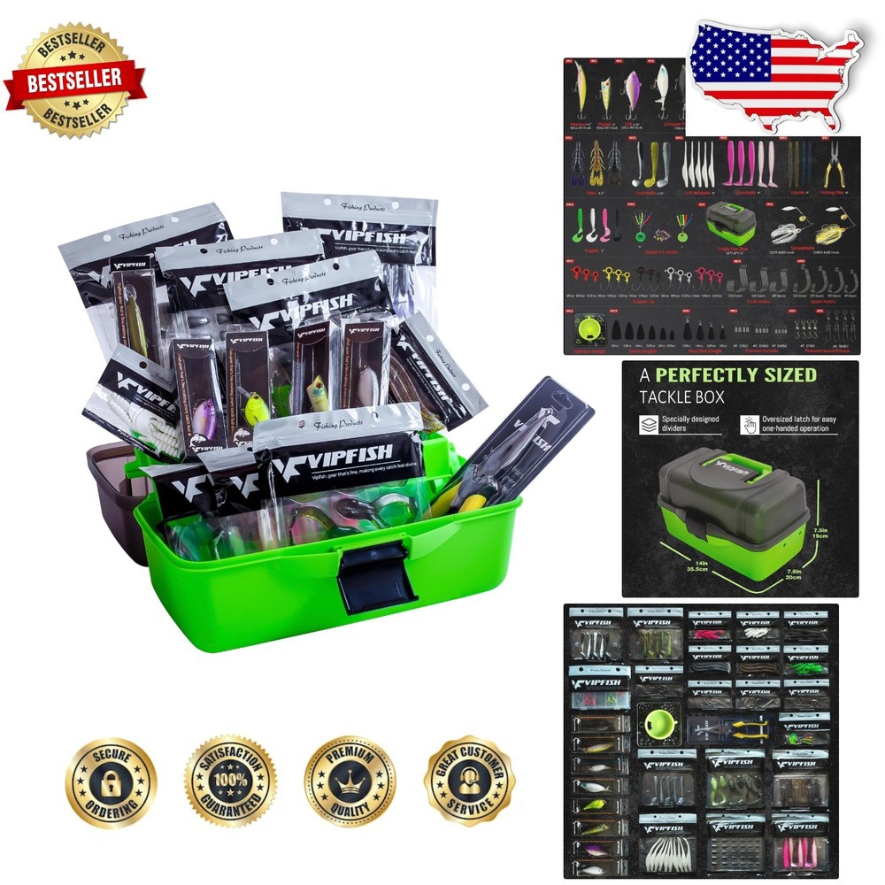 Fishing Tackle Box Kit: 303PCS Lures, Hooks, Weights – Waterproof Green Organ…