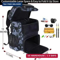 Fishing Backpack with Rod Holder, Large 50L Tackle Bag Water Resistant Tackle