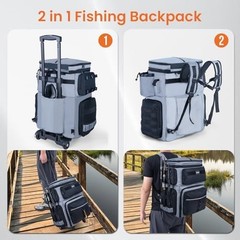 Goture 66L Rolling Fishing Tackle Bag with Cooler, Wheels, Rod Holders