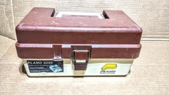 Plano Fishing Tackle Box 2 Tray Fold-Out Brown & Tan VINTAGE USED