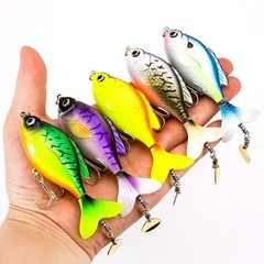 5PCS 9.5cm Topwater Popper Bait with Lifelike Spinner for Bass Fishing