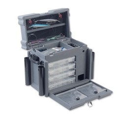 SKB Medium Tackle Box, 4 Storage Boxes with Dividers and Padlockable Latch, Gray