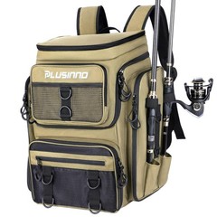 PLUSINNO Fishing Backpack with Rod Holders Tackle Box, 42L Large Water-resistant