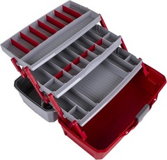 Functional Red and Gray Tackle Box with Removable Dividers for Easy Organization