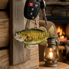 Smallmouth Bass Flat Fish Keychain, Realistic 4″ Fish Keychain, Boat Keychains