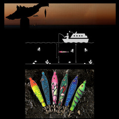 Luminous Noctilucent Squid Bait 80mm 5g Wooden Shrimp Jig Hook Rubber Metal Mix