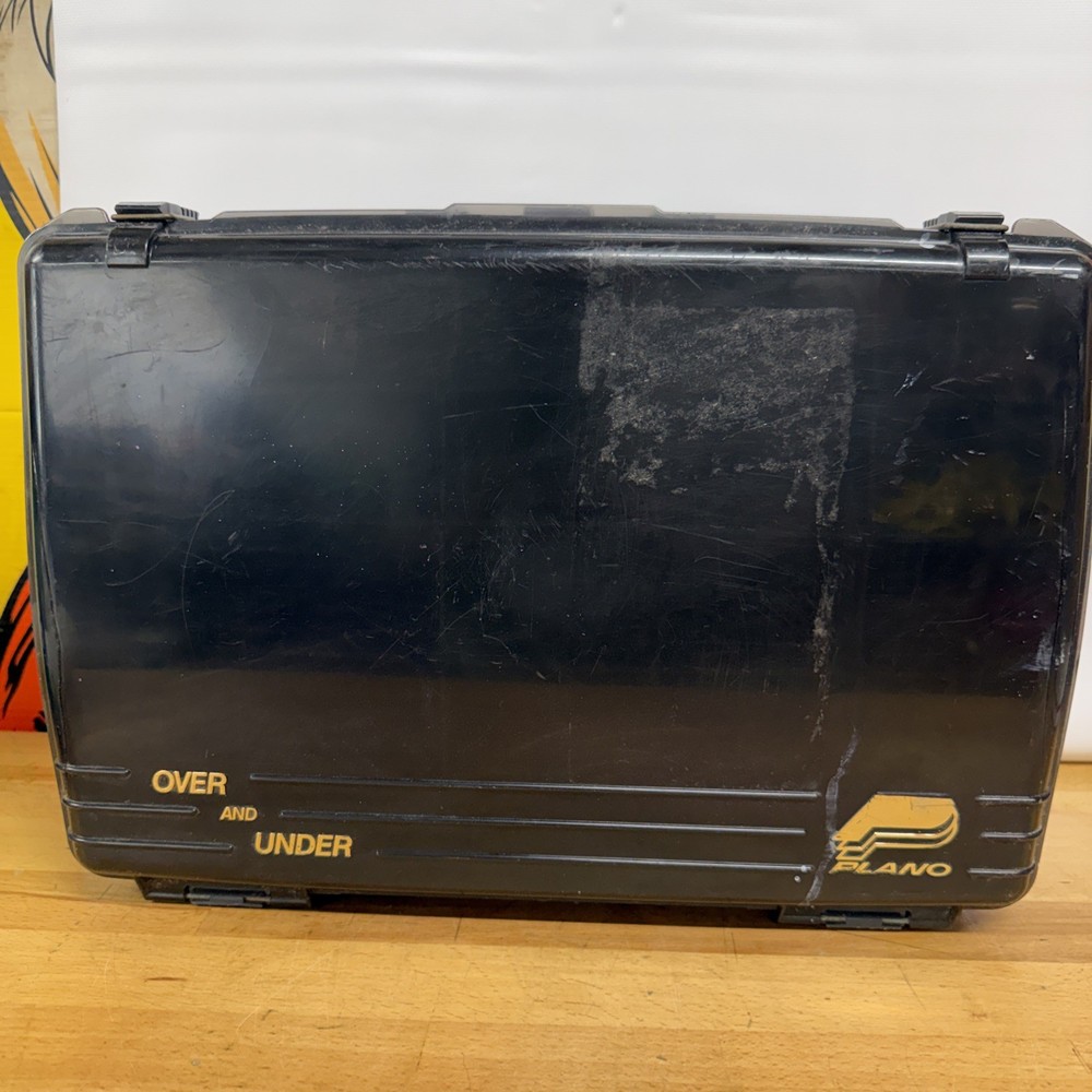 PLANO Over and Under Black/Gray Fishing Tackle Box 16″ x 11″ x 7″- W/Lures