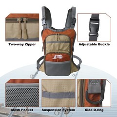 Orange Gray Fly Fishing Chest Pack Lightweight Backpack Tackle Storage Box