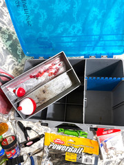 Loaded Plano Tackle Box Blue Top 11.5×7.5×5 & New Split Ring Pliers Lures Gulp +