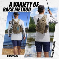 Piscifun Fishing Backpack with Rod Holder, Lightweight Sling Tackle Bag