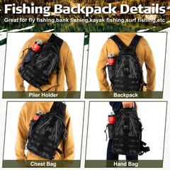 85 PCS Fishing Backpack Tackle Boxes Sling Bag Rod Holder Lures Pliers Set