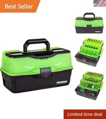 Frost Green/Black 3-Tray Fishing Tackle Box – Organizes 32 Compartments Securely