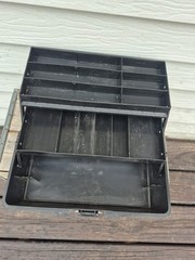 Vintage Tackle Box Black Plastic WOODSTREAM Ecko 2-Tray 14″ x 7″