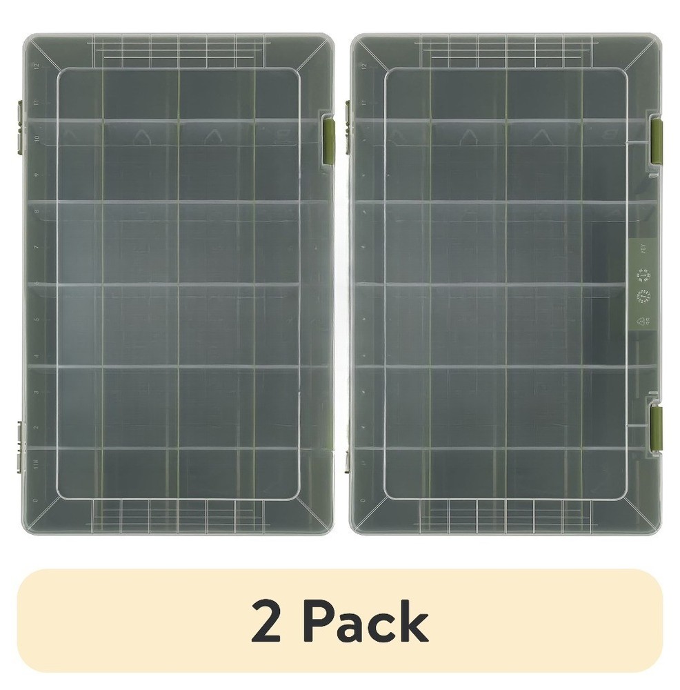 (2 pack) Large Plastic Tray Fishing Tackle Box 3700, Green