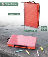 Uxwuy Fishing Lure Box Double Sided 156 cubic inches, Orange, 18 Compartment