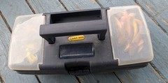One Light Keyer Bait Box Tray Tackle Box Gray W/ Lures And More. Flip Top