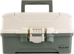 Two-Tray Tackle Box, Green/Tan, Rust-Proof Brass Latch, Top-Access Tray with Dee
