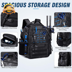 Fishing Tactical Backpack with 2 Rod Holders, Waterproof Tackle Bag with Bottle
