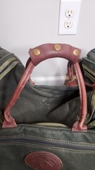 VTG Orvis Battenkill Weekender Duffle Carry On Bag Green Canvas Leather Brass