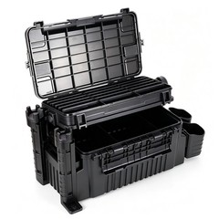 Large Dual-Layer Fishing Tackle Box Organizer w/ Rod & Cup Holders Strap