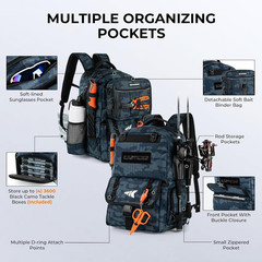 KastKing BaitSpace Fishing Tackle Backpack with Removable Bait Binder,2 Rod Hold