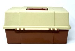 Vintage Plano 5630 Fishing Tackle Box 3 Tier Trays Brown Beige Made in USA