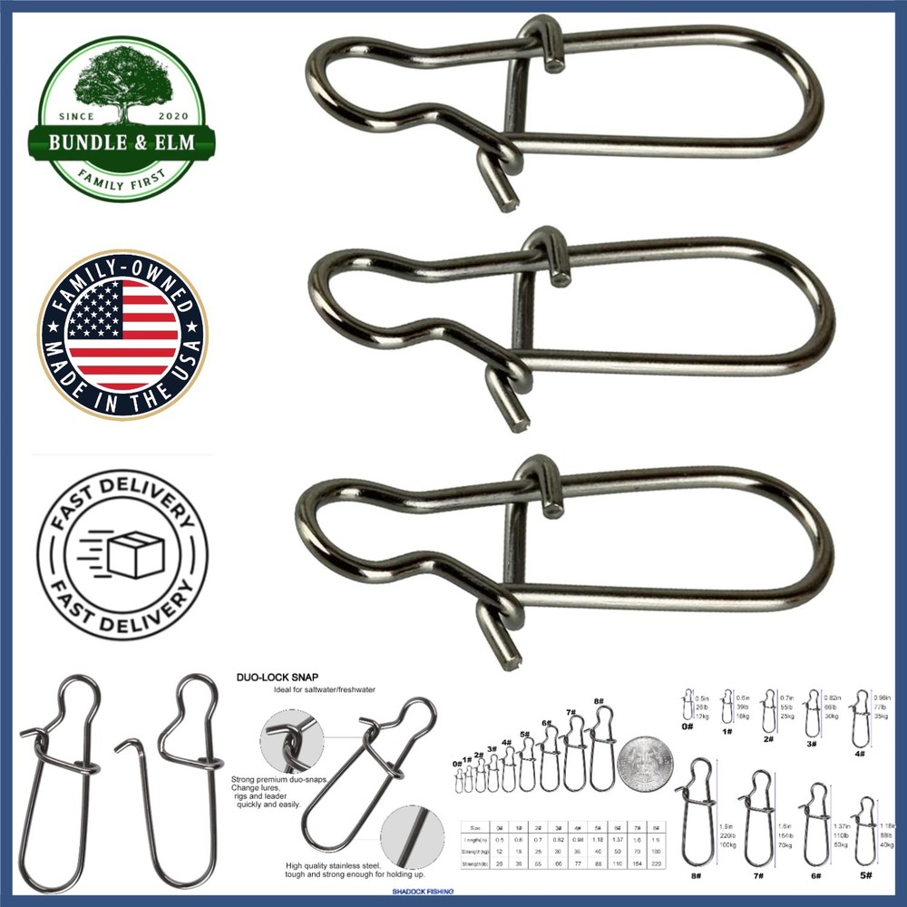 100 Pack Duo Lock Snaps in Black for Fishing Tackle, Stainless Steel Material