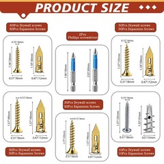 360PCS Self Drilling Drywall Anchors with Screws Kit,5-Sizes Metal Expansion …