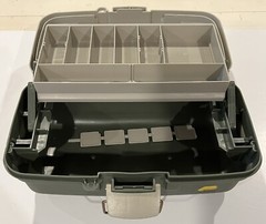 Vintage Plano Fishing Tackle Box 6102 Fold Out Tray 13” X 7” Gray /Green