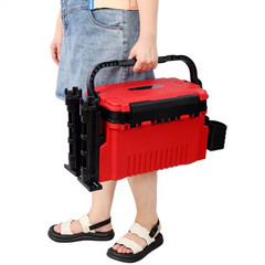 22.5 In. Red Dual-Layer Large Organizer Fishing Tackle Box with 2 Rod Holder, 2