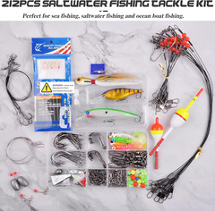 Saltwater Fishing Tackle Kit -212Pcs Ocean Fishing Tackle Box Include Fishing Ri