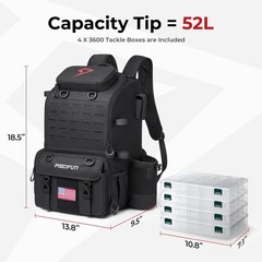 Piscifun 52L Fishing Tackle Backpack with Rod Holders & 4 Boxes Large Bag for