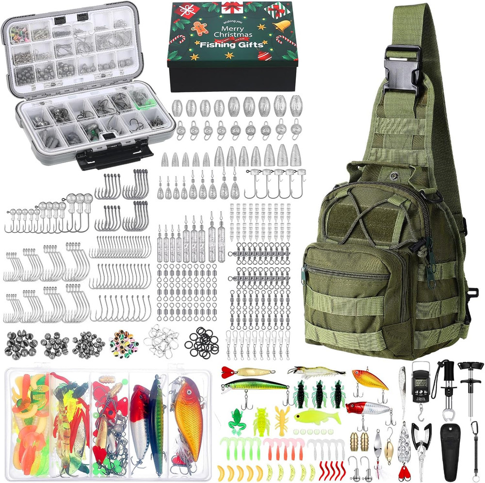 482 Pcs Fishing Sling Tackle Bag Set Fish Tackle Box Backpack Storage Fishing Ge