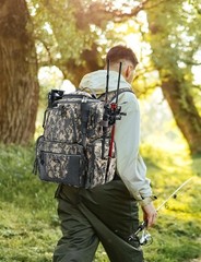 Fishing Backpack with 2 Rod Holders & 4 Tackle Boxes, Large Storage Bag, Rain Co