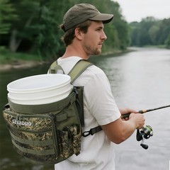 Fishing Bucket Backpack with Rod Holder, Pockets for Fishing, Hunting, Apple Pic