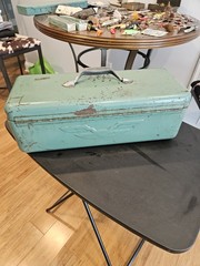Multi-Tier Simonsen Metal Tackle Box Fishing Lot With Contents pictured.