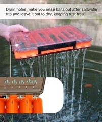 Double Sided Tackle Box, 18 Compartment, 3700 cu in, Orange, Rubber Handle