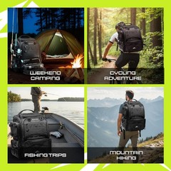 Waterproof Fishing Backpack W/ Tackle Boxes Rod Holder & Foldable Net 40L
