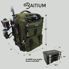 Baitium Fishing Backpack, Tackle Bag With Rod Holders, 40L Capacity