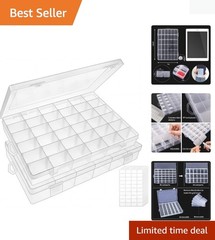 2 Pack 36 Grids Clear Plastic Bead Organizer Box, Fishing Tackle Box Compartm…