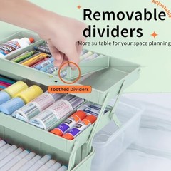 12.5in 3-Layer Multipurpose Craft Organizers and Storage with Large Haze Green