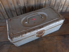 Vintage Fishing Tackle Box Shelf Silver Sport King Fisherman Rusted