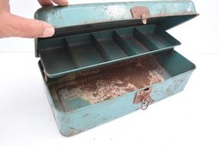 LAWRENCE METAL FISHING TACKLE TOOL BOX METAL 5 COMPARTMENT HINGED TRAY 6x5x13