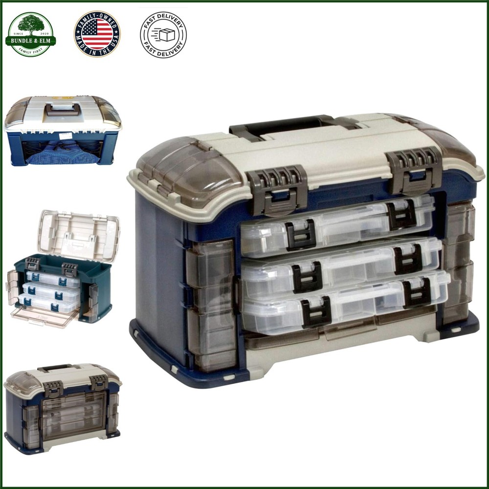 Portable Fishing Tackle Storage Box with Three Stowaway Utility Compartments