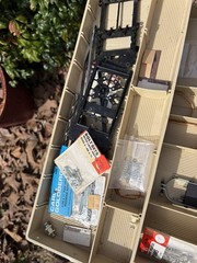 Model Radio Air Plane Parts and Tools in a VINTAGE Plano 6300 Tackle Box