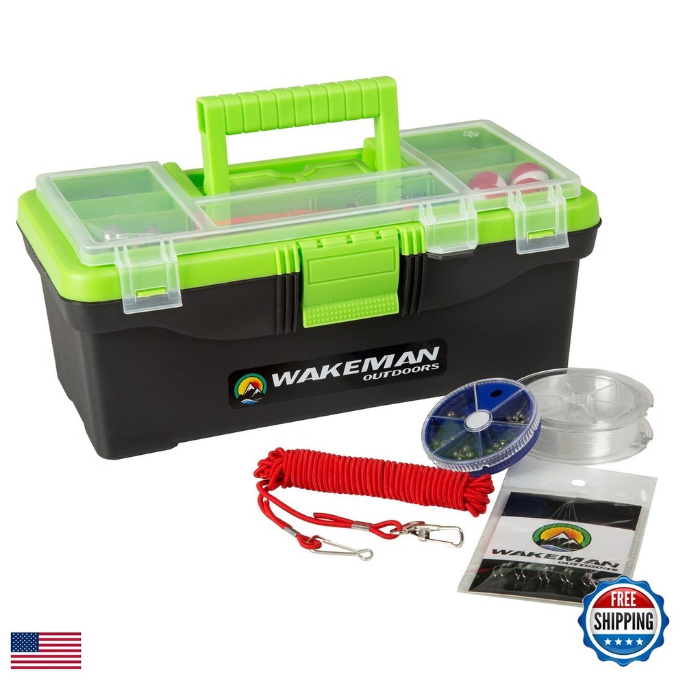 Wakeman 55 Piece Fishing Tackle Box Kit Lime Green