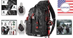 Large Waterproof Fishing Backpack with Camouflage Design & Adjustable Straps