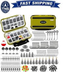 187/343pcs fishing tackle box kit with hooks weights sinkers floats swivels